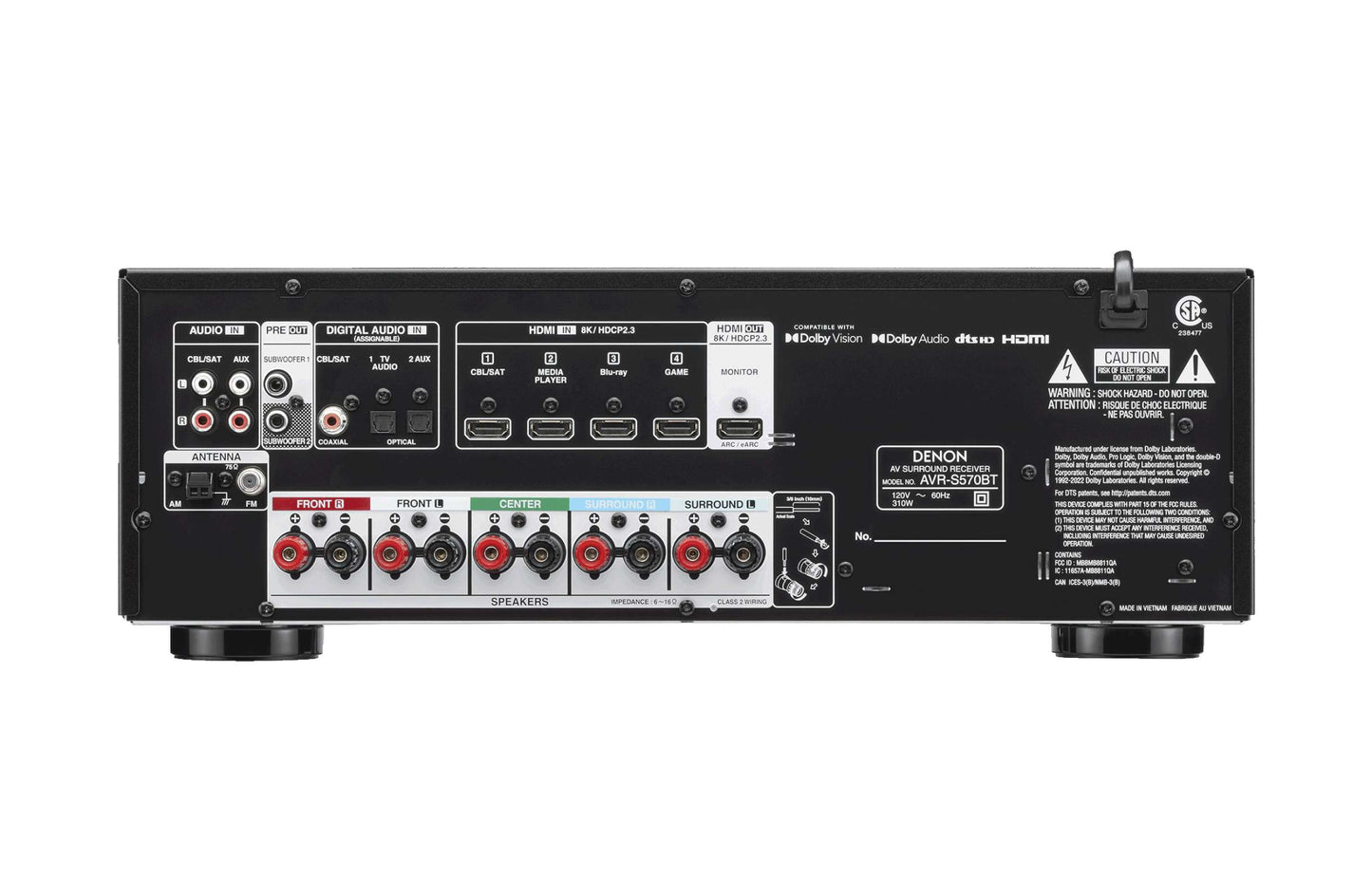 Denon AVR-S570BT 5.2 Channel 8K Surround Sound AV Receiver